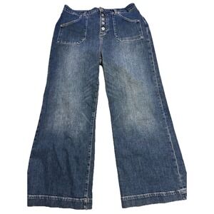 PAIGE Anessa Ankle Wide Leg Exposed Button Jeans Denim Size 30